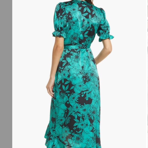 Chelsea28 Teal Floral Midi wrap Dress Small S - Picture 6 of 12